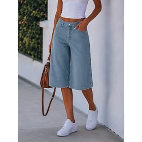 Femmes Jeans Denim Short Burmuda Mode Longueur Genou Taille haute Classique Confort Formel Noir Bleu ciel Gris Été Printemps
