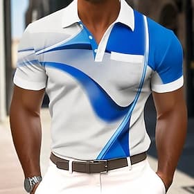 Homme Géométrique Ligne Polo Manche Courte Polos Chemises à Col Vêtement décontracté de travaile Extérieur Athleisure Tenue quotidienne Impression 3D Boutons M