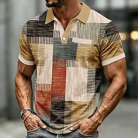 Homme Géométrique Ligne Polo Manche Courte Polos Chemises à Col Vêtement décontracté de travaile Extérieur Athleisure Tenue quotidienne Impression 3D Boutons M thumbnail 3
