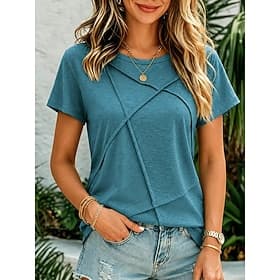 Women's T Shirt Plain Stylish Casual Short Sleeve Crew Neck Regular Tops Casual Daily Blue Purple Brown Summer Spring
