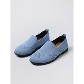 Women's Blue Breathable Knit Slip-On Shoes – Lightweight Flats with Stretch Comfort Fit  Flexible Non-Slip Sole for Travel, Shopping, Walking and Everyday Wear