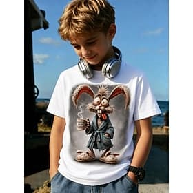 Boys' 3D Graphic Animal Rabbit 3D T-shirt Short Sleeve 3D Print Summer Spring Exaggerated Designer Kids 4-12 Years Casual Party Regular Fit