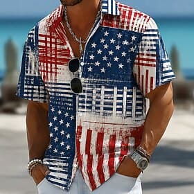 4 juillet 2026, 250e anniversaire Homme Etoile Tie Dye Drapeau Américain Chemise Chemise d'été Chemise Boutonnée Manche Courte Patriotique Extérieur Festival É thumbnail 3
