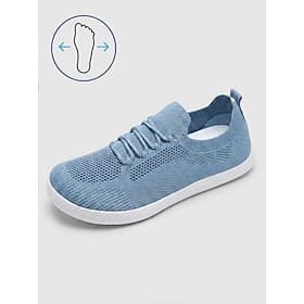 Women's Light Blue Wide Width Flyknit Walking Shoes – Breathable Knit Sneakers with Extra Wide Toe Box, Lightweight Flexible Sole for Walking, Travel and All-D