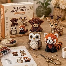 Kit de perles 3D à monter soi-même, ensemble de 4 pièces (vache des Highlands, cerf, hibou, panda roux), kit de loisirs créatifs pour débutants adultes, projet