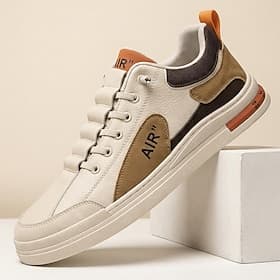 Men's Casual Daily PU Leather Comfortable Slip Resistant Durable Lace-up Blue Orange Gray Summer Spring Fall