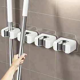 Lot de 3 supports muraux pour balais et serpillères, clips de rangement auto-adhésifs sans perçage pour outils de nettoyage, crochets de suspension gain de pla