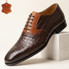 Men's Fashion Wedding Leather Italian Full-Grain Cowhide Comfortable Slip Resistant Lace-up Coffee Spring Fall All Seasons