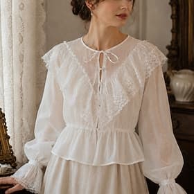 Rétro Vintage Médiéval Renaissance Blouse / Chemise Manches longues Princesse Dame Dentelle Déguisement Femmes Royal Halloween Carnaval Décontracté Quotidien F