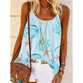 Women's Camisole Tank Top Print Graphic Ocean Vintage Fashion Sleeveless Straps Regular Tops Casual Daily Beach Blue Rainbow Summer Spring