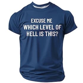 Mens Excuse Me Which Level Of Hell Is This Funny Sarcastic Dark Humor Graphic T Shirt Short Sleeve Crewneck Casual Daily Wear Designer Clothing Apparel S M L X