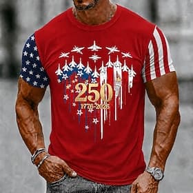 4 juillet 2026, 250e anniversaire Homme Drapeau américain T-shirt Manche Courte T-shirt Impression 3D Col ras du cou Chemise Patriotique Quotidien Festival Ble thumbnail 2