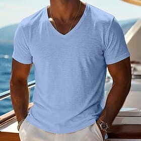 Homme T-shirt Chemise à manches courtes Manche Courte Col en V Été Printemps Uni Bande de Fosse Streetwear Élégant Occasionnel Pur Occasionnel Quotidien Extéri