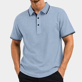 Homme Polos gaufrés en soie glacée rafraîchissants Texturé Occasionnel Vacances Col Rabattu Manche Courte Mode Basique Uni Poids Léger Boutons Printemps  Été B