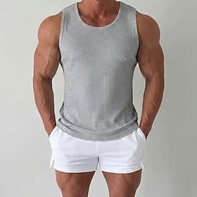 Men's Tank Top Vest Undershirt Sleeveless Shirt Sleeveless Round Scoop Neck Crewneck Summer All Seasons Plain Fashion Classic Comfortable Plain Casual Street S