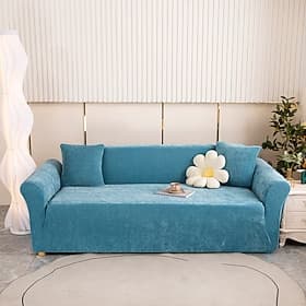Solid Color Sherpa Sofa Cover, Cat Scratch Resistant Non-Slip Couch Slipcover, Heavyweight Warm Furniture Protector for Living Room