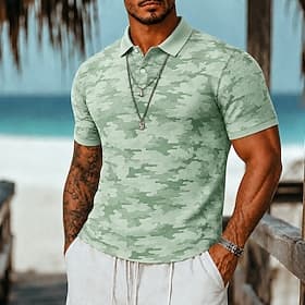 Homme Polo Occasionnel Col Rabattu Manche Courte Camouflage Boutons Refroidissement Printemps  Été Blanche Vert foncé Noir Rouge bleu marine Marron Polo