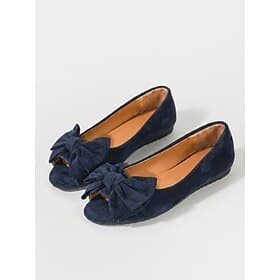 Women's Navy Blue Peep Toe Ballet Flats – Faux Suede Flat Shoes with Oversized Bow Knot Detail for Causal Work, Travel and Casual Wear