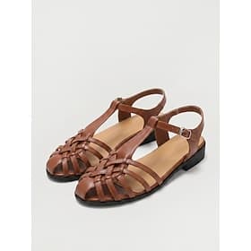 Sandales de pêcheur marron pour femmes – sandales décontractées à bout fermé en tissu tressé, avec bride de cheville ajustable et semelle antidérapante, idéale