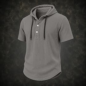 Hommes Chemise Chemise popover Chemise Décontractée Chemise en velours côtelé Blanche bleu marine Gris Bleu clair Manche Courte Couleur Unie Uni À capuche Occa