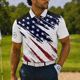 4th of July 2026 250th Men's American Flag Zip Polo Shirts Short Sleeve Polo Shirts Collared Shirts Casual Outdoor Athleisure 3D Print Breathable Mesh Quarter thumbnail 2