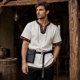 Rétro Vintage Médiéval Renaissance Ceinture Taille Sacoche de Ceinture Tunique Manches courtes Guerrier Chevalier À lacets Déguisement Homme Halloween Carnaval