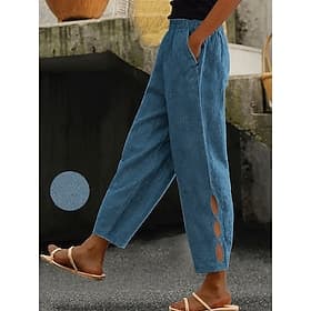 Femmes Jeans Denim Chino Longueur cheville Naturel Couleur Unie Avec Poches Trou Confortable Non Elastique Vacances Décontracté Quotidien Noir Marine foncé Ble