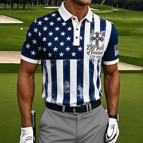 4 juillet 2026, 250e anniversaire Homme Drapeau Américain Golf Polos de Sport Manche Courte Polos Chemises à Col Occasionnel Athleisure Impression 3D Boutons M thumbnail 4