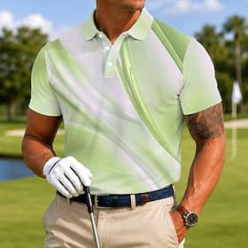 Men's Geometic Golf Sports Polo Shirts Short Sleeve Polo Shirts Lapel Casual Athleisure 3D Print Buttons Breathable Mesh Spring  Summer Blue Lake blue Green