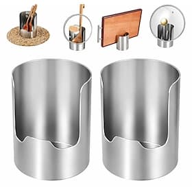 Ensemble de 2 porte-ustensiles de cuisine multifonctionnels, organisateur de comptoir en acier inoxydable, cuillère épaisse en acier inoxydable Organisateur de