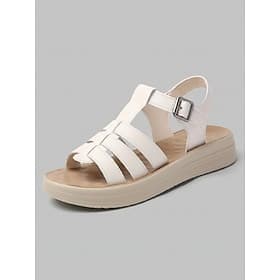 Women's Beige Comfort Gladiator Sandals – Adjustable Strappy Microbial Leather Flat Sandals with Cushioned Footbed  Shock Absorbing Sole for Travel, Shopping a