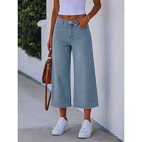 Women's Capri Pants Jeans Wide Leg Chinos Fashion Capris High Waist Comfortable Black Light Blue Gray Summer Spring thumbnail 4