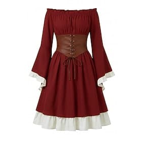 Rétro Vintage Médiéval Renaissance Robe Manches longues Sorcière Fée Corset Déguisement Femmes Halloween Carnaval Foire de la Renaissance LARP Adulte Robe