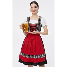 Oktoberfest Dirndl Kjole Karneval kostume Mini-længde Tern Mønster Sexet Firkantet hals Stuepige bayerske Tysk Alpine Enge Dame Karneval Ølfestival Traditionel