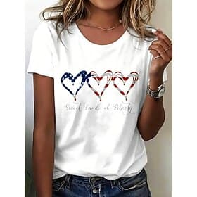 American Independence Day Women's T Shirt Print Graphic Flag Letter Vintage Fashion Stylish Short Sleeve Crew Neck Round Neck Long Tops Casual Daily Weekend Wh