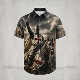 Homme Chevaliers Templiers Chemise Chemise d'été Chemise Boutonnée Manche Courte ancien Quotidien Festival Été Printemps Col Rabattu Impression 3D Chemises bou