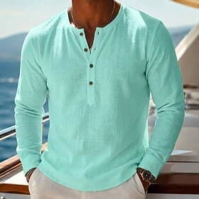 Homme Chemise Henley Haut Henley T-shirt en coton mélangé manche longue Couleur Unie Uni Mode Designer Occasionnel Bloc de Couleur Boutons Henley Occasionnel Q