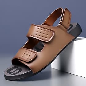 Sandales marron pour homme, à bride ajustable et bout ouvert, idéales pour l'été, la plage, la piscine, les vacances et le quotidien.