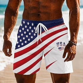 4th of July 2026 250th Men's American Flag Swim Trunks Bathing Suits Swim Shorts Board Shorts Mid Waist Patriotic Daily Outdoor Festival Side Pockets Mesh Lini thumbnail 4