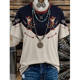 Women's Western Boho T Shirt Print Floral Graphic Geometric Vintage Stylish Casual Short Sleeve Crew Neck Long Tops Casual Daily Weekend Blue Black Red Orange