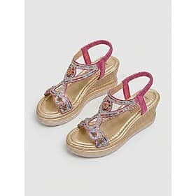 Women's Boho Beaded Espadrille Wedge Sandals - Purple Embroidered Rhinestone Platform Summer Beach Shoes for Tropical Vacation  Cruise