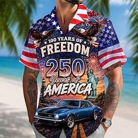 4 juillet 2026, 250e anniversaire Homme Aigle Drapeau Américain Chemise Chemise d'été Chemise Boutonnée Manche Courte Patriotique Extérieur Festival Été Printe thumbnail 2