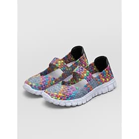 Women's Gray Stretch Woven Mary Jane Walking Sneakers – Lightweight Slip-On Comfort Shoes with Elastic Cross-Strap Design  Breathable Knit Upper for Travel, Sh
