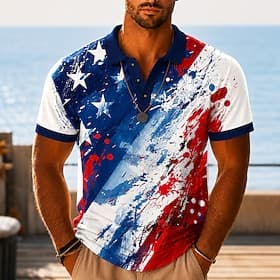 4th of July 2026 250th Men's American US Flag Hawaiian Polo Shirts Short Sleeve Polo Shirts Collared Shirts Casual Athleisure Daily Wear Festival Outfit 3D Pri thumbnail 4