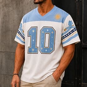Coupe du monde de football 2026 Homme Graphique numérique Argentine T-shirt Maillots Manche Courte T-shirt Impression 3D Col en V Chemise Sports street style S