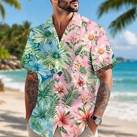 Homme Fleuri Cocotier Plantes Tropicales Chemise Chemises hawaïennes Chemise à col camp Manche Courte Hawaïen Quotidien Fête Vacances à la Plage Été Printemps