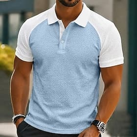 Homme Polo en seersucker Ice Silk Texturé Occasionnel Vacances Col Rabattu Manche Courte Mode Basique Bloc de Couleur Boutons Respirable Printemps  Été Été Cou