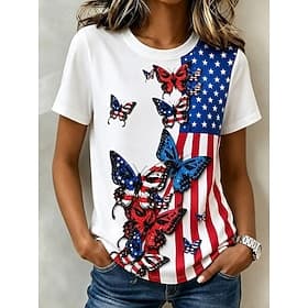 Amerikansk uafhængighedsdag Dame T-shirt Trykt mønster Grafisk Amerikansk flag Årgang Mode Afslappet Kortærmet Rund hals Lange toppe Afslappet Daglig Weekend K thumbnail 2