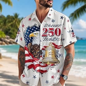 4 juillet 2026, 250e anniversaire Homme Drapeau Américain Chemise Chemise d'été Chemise Boutonnée Manche Courte Patriotique Extérieur Festival Été Printemps Co thumbnail 6