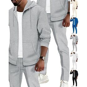Homme Ensemble Survetement Tenue de Jogging Combinaisons d'entraînement Cordon de serrage avec poche Couleur Unie Ensemble Vêtements Printemps Automne Blanche thumbnail 2